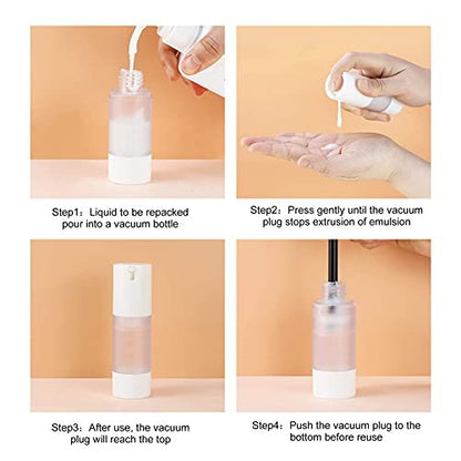 LONGWAY 3-Pack Empty Refillable Airless Pump Bottles – 1 oz / 30 ml Frosted Travel Foundation Containers for Lotion, Cream, Gel, Hair Oil & Hand Sanitizer