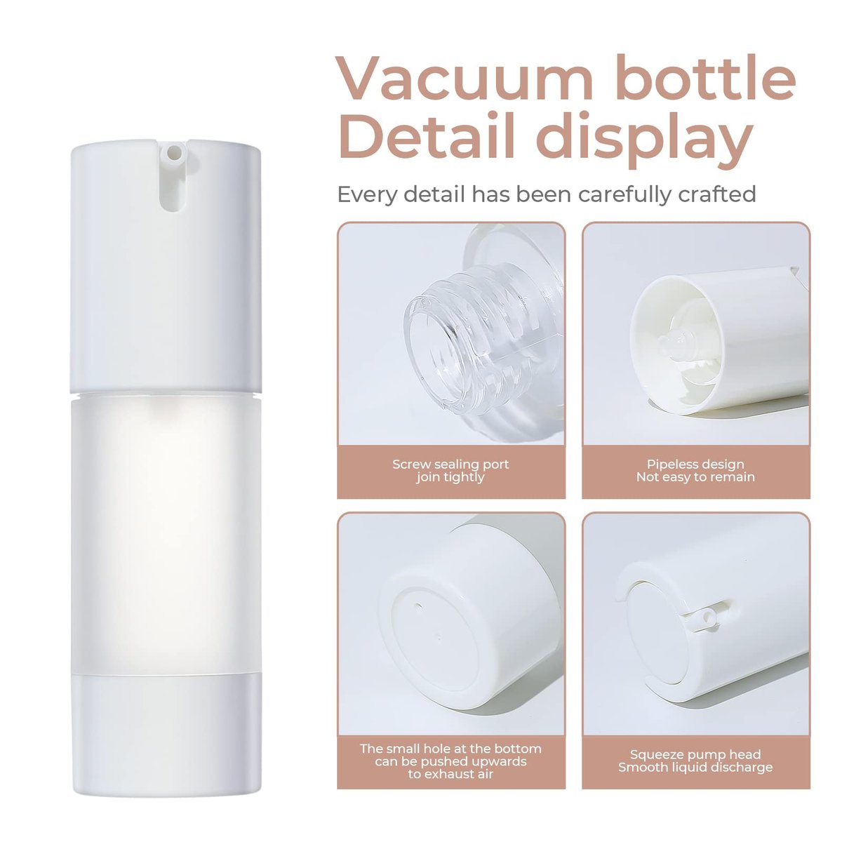 LONGWAY 3-Pack Empty Refillable Airless Pump Bottles – 1 oz / 30 ml Frosted Travel Foundation Containers for Lotion, Cream, Gel, Hair Oil & Hand Sanitizer - görsel 5