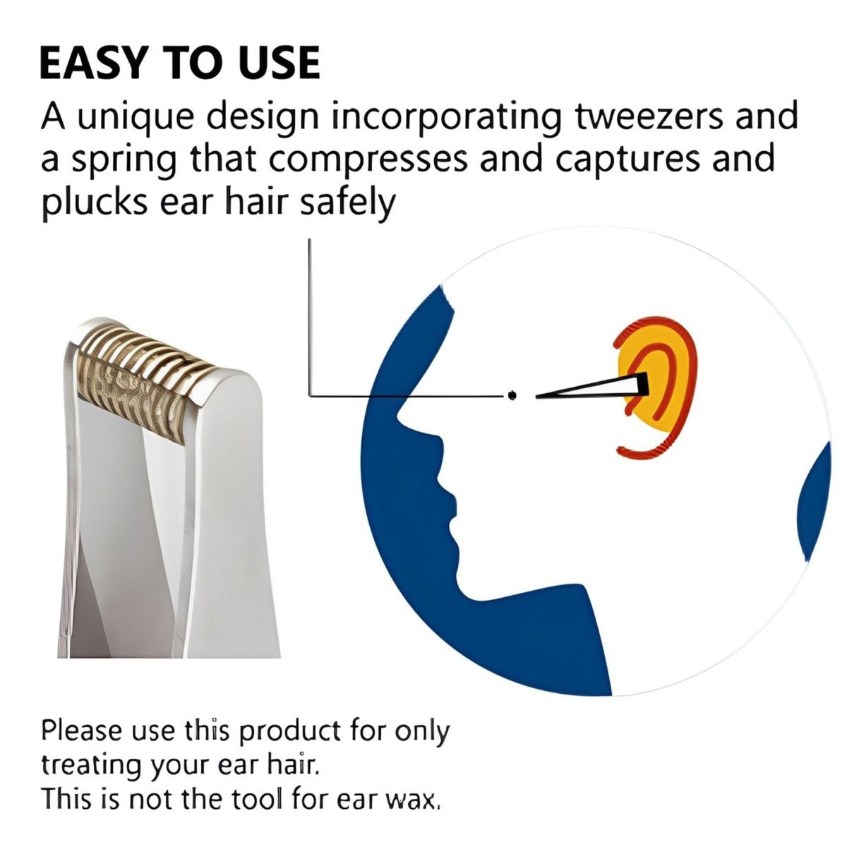 Seki Japan Ear Hair Trimmer Clipper Cutter Tweezers Shape with Spring Safe Design for Hair Removal, Japanese Stainless Steel Avelisse