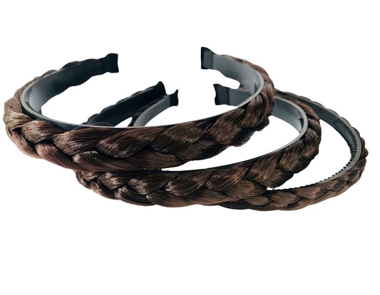 MeeTHan 3-Pack Plaited Headband Braid with Teeth – Brown, S/M/L Sizes (1/1.5/2 CM)