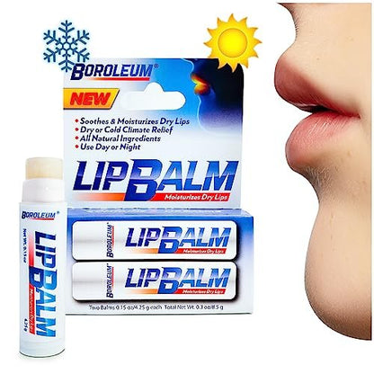 Boroleum Natural Lip Balm – Best Chapped Lip Moisturizer for Dry Cracked Lips with All Natural Ingredients, 4.25 g Tubes (Pack of 2)