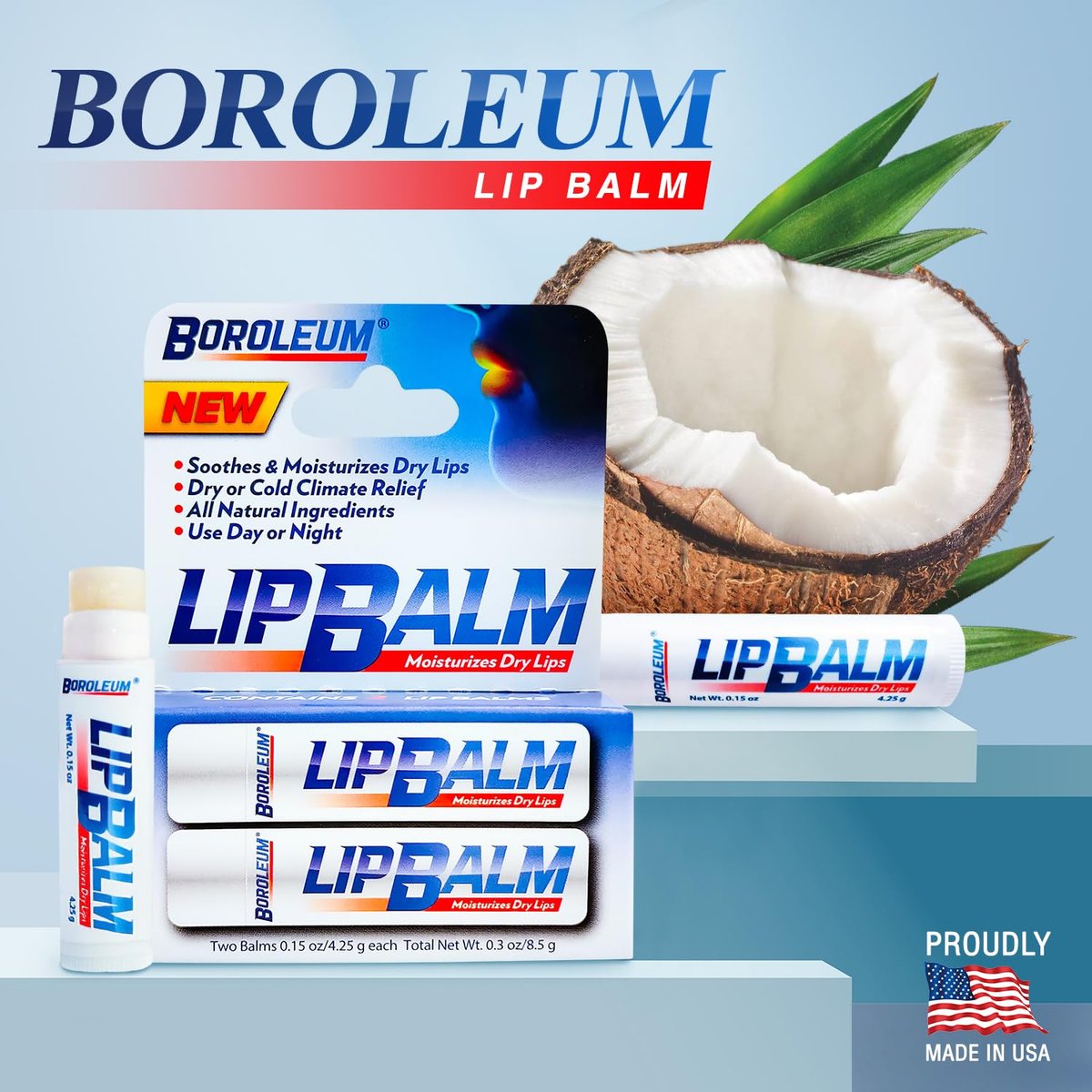 Boroleum Natural Lip Balm – Best Chapped Lip Moisturizer for Dry Cracked Lips with All Natural Ingredients, 4.25 g Tubes (Pack of 2) - görsel 3