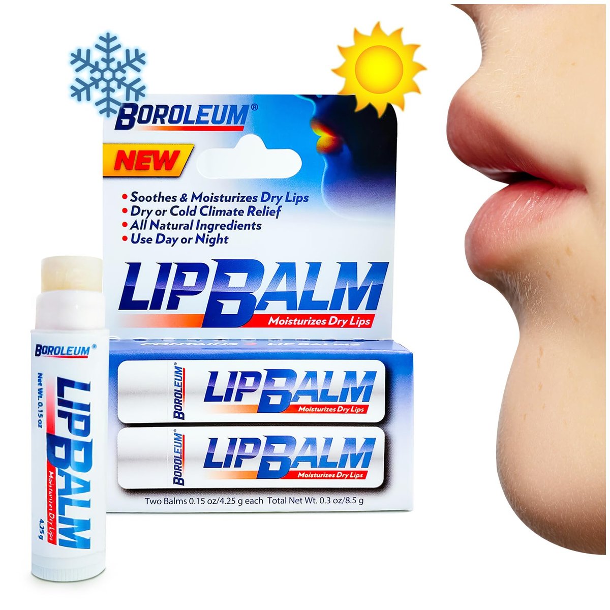 Boroleum Natural Lip Balm – Best Chapped Lip Moisturizer for Dry Cracked Lips with All Natural Ingredients, 4.25 g Tubes (Pack of 2) - görsel 1