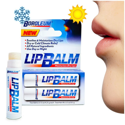 Boroleum Natural Lip Balm – Best Chapped Lip Moisturizer for Dry Cracked Lips with All Natural Ingredients, 4.25 g Tubes (Pack of 2)