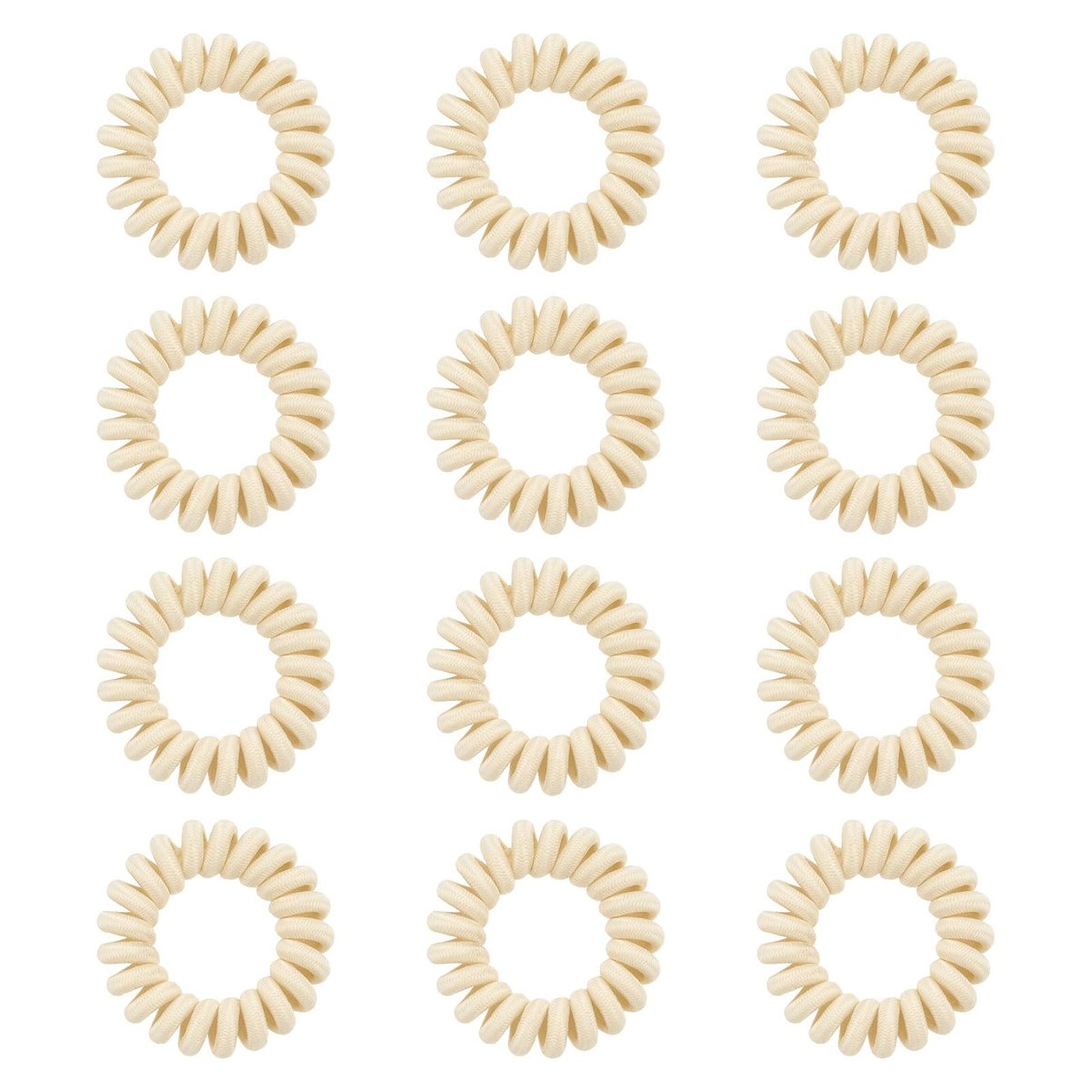 Spiral Cloth Hair Ties (Beige, 12 Pack) - No Crease Phone Cord Design Ponytail Holders for Thick & All Hair Types - görsel 3