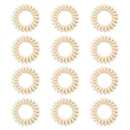 Spiral Cloth Hair Ties (Beige, 12 Pack) - No Crease Phone Cord Design Ponytail Holders for Thick & All Hair Types