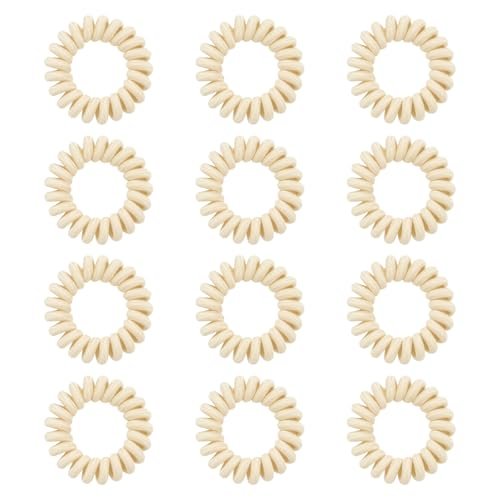 Spiral Cloth Hair Ties (Beige, 12 Pack) - No Crease Phone Cord Design Ponytail Holders for Thick & All Hair Types - görsel 4