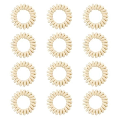 Spiral Cloth Hair Ties (Beige, 12 Pack) - No Crease Phone Cord Design Ponytail Holders for Thick & All Hair Types