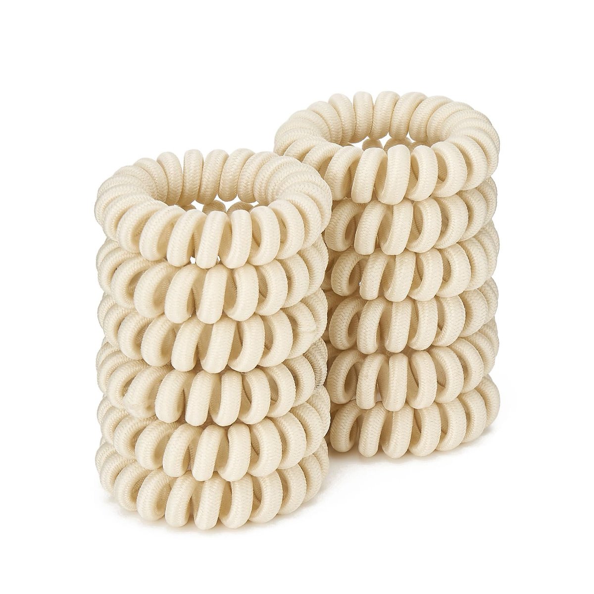 Spiral Cloth Hair Ties (Beige, 12 Pack) - No Crease Phone Cord Design Ponytail Holders for Thick & All Hair Types - görsel 1