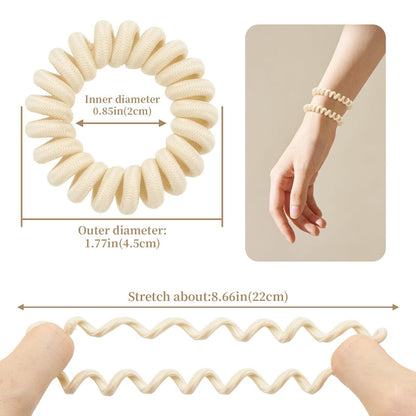 Spiral Cloth Hair Ties (Beige, 12 Pack) - No Crease Phone Cord Design Ponytail Holders for Thick & All Hair Types