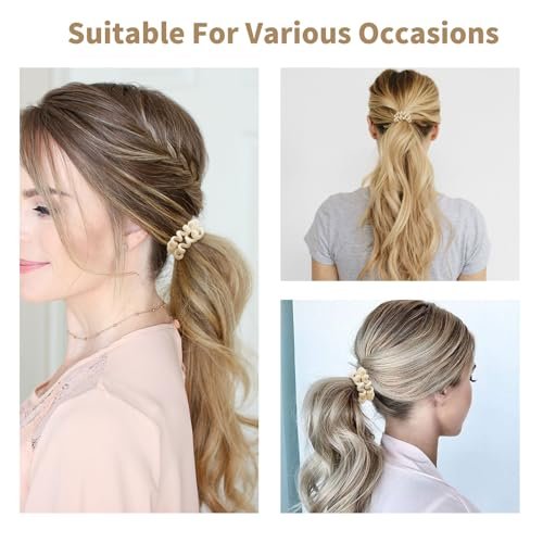 Spiral Cloth Hair Ties (Beige, 12 Pack) - No Crease Phone Cord Design Ponytail Holders for Thick & All Hair Types - görsel 8