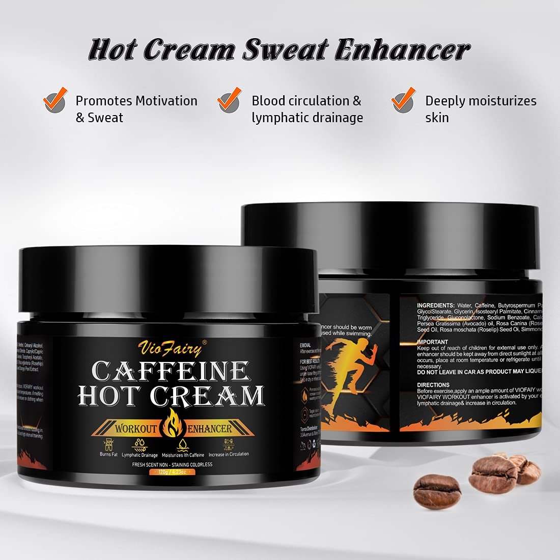 VIOFAIRY Caffeine Anti Cellulite Hot Cream - Body Sculpting & Sweat Workout Enhancer for Women & Men - Firming & Slimming Cream for Thighs, Belly, Butt & Legs - 4.23 oz Avelisse