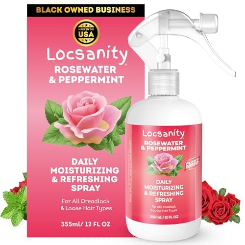 Locsanity Daily Moisturizing Rosewater & Peppermint Spray for Locs and Dreadlocks – Lightweight Frizz Control Hair & Scalp Moisturizer, Natural Loc Care, 12 fl oz Avelisse