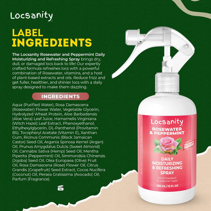 Locsanity Daily Moisturizing Rosewater & Peppermint Spray for Locs and Dreadlocks – Lightweight Frizz Control Hair & Scalp Moisturizer, Natural Loc Care, 12 fl oz Avelisse