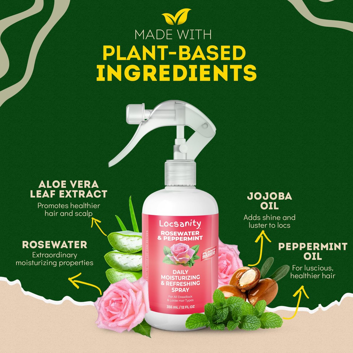 Locsanity Daily Moisturizing Rosewater & Peppermint Spray for Locs and Dreadlocks – Lightweight Frizz Control Hair & Scalp Moisturizer, Natural Loc Care, 12 fl oz Avelisse