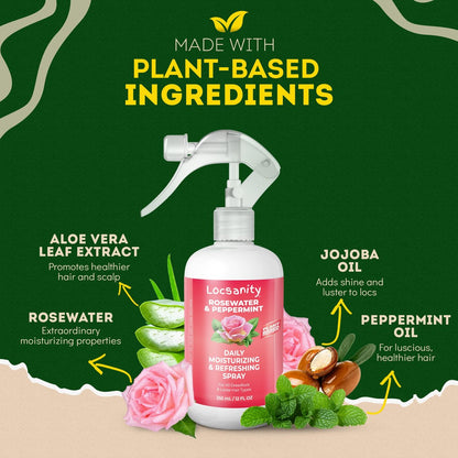Locsanity Daily Moisturizing Rosewater & Peppermint Spray for Locs and Dreadlocks – Lightweight Frizz Control Hair & Scalp Moisturizer, Natural Loc Care, 12 fl oz Avelisse