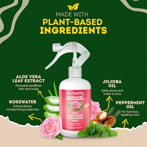 Locsanity Daily Moisturizing Rosewater & Peppermint Spray for Locs and Dreadlocks – Lightweight Frizz Control Hair & Scalp Moisturizer, Natural Loc Care, 12 fl oz Avelisse