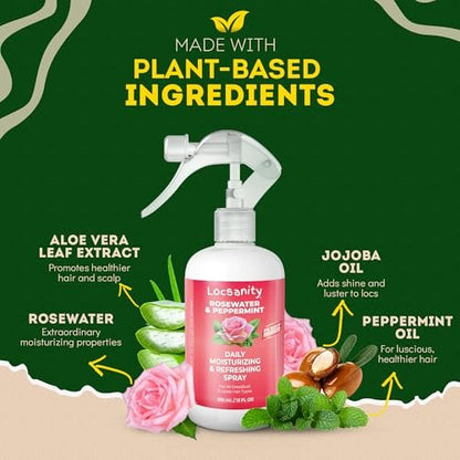 Locsanity Daily Moisturizing Rosewater & Peppermint Spray for Locs and Dreadlocks – Lightweight Frizz Control Hair & Scalp Moisturizer, Natural Loc Care, 12 fl oz Avelisse