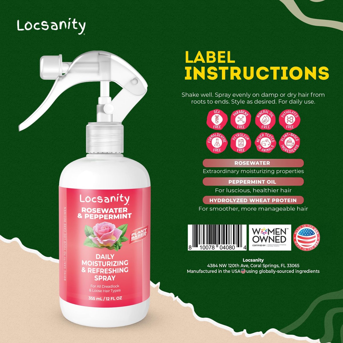 Locsanity Daily Moisturizing Rosewater & Peppermint Spray for Locs and Dreadlocks – Lightweight Frizz Control Hair & Scalp Moisturizer, Natural Loc Care, 12 fl oz Avelisse
