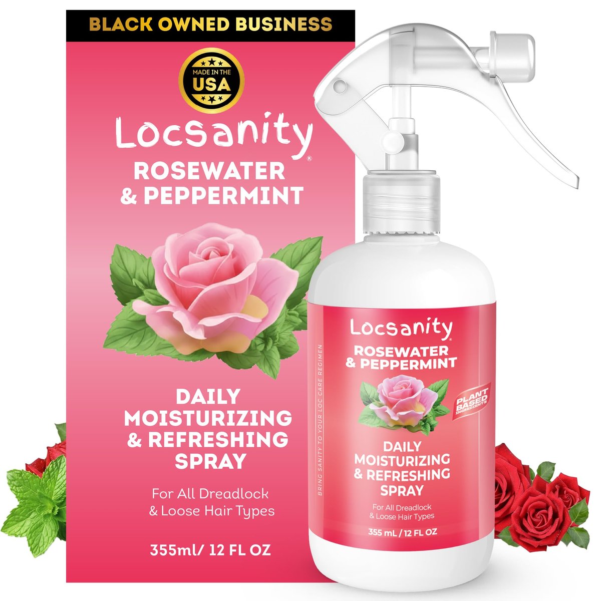 Locsanity Daily Moisturizing Rosewater & Peppermint Spray for Locs and Dreadlocks – Lightweight Frizz Control Hair & Scalp Moisturizer, Natural Loc Care, 12 fl oz Avelisse
