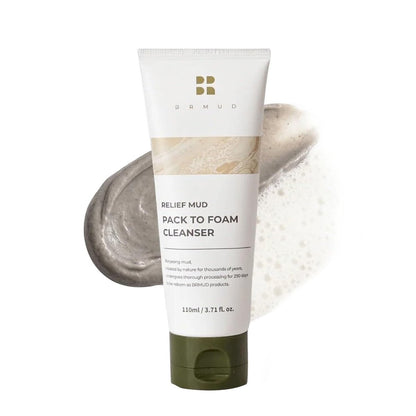 BRMUD Relief Mud Pack to Foam Cleanser - 2-in-1 Purifying & Hydrating Korean Foaming Clay Mask Facial Cleanser for Pore & Sebum Control - Makeup Cleansing Face Wash (3.71 fl oz)