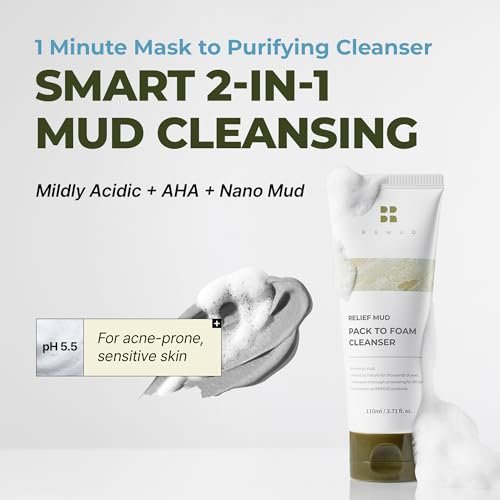 BRMUD Relief Mud Pack to Foam Cleanser - 2-in-1 Purifying & Hydrating Korean Foaming Clay Mask Facial Cleanser for Pore & Sebum Control - Makeup Cleansing Face Wash (3.71 fl oz) - görsel 4