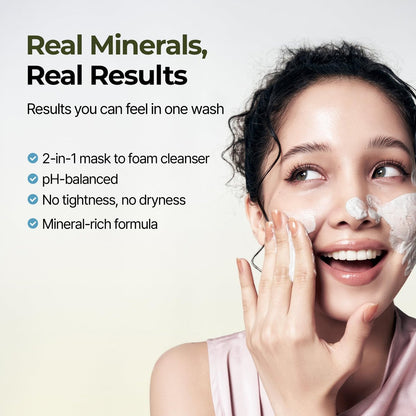 BRMUD Relief Mud Pack to Foam Cleanser - 2-in-1 Purifying & Hydrating Korean Foaming Clay Mask Facial Cleanser for Pore & Sebum Control - Makeup Cleansing Face Wash (3.71 fl oz)