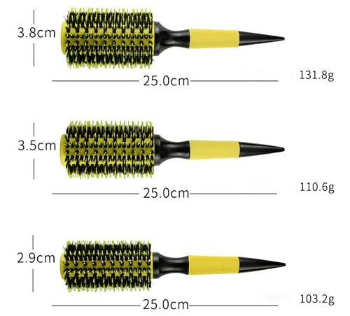 Healthcom 3 in 1 Ceramic & Ionic Bristle Round Barrel Hair Brush Set for Women & Men - Professional Styling, Blow Drying, Curling with Boar Bristle Brush & Scalp Comb (Yellow) Avelisse