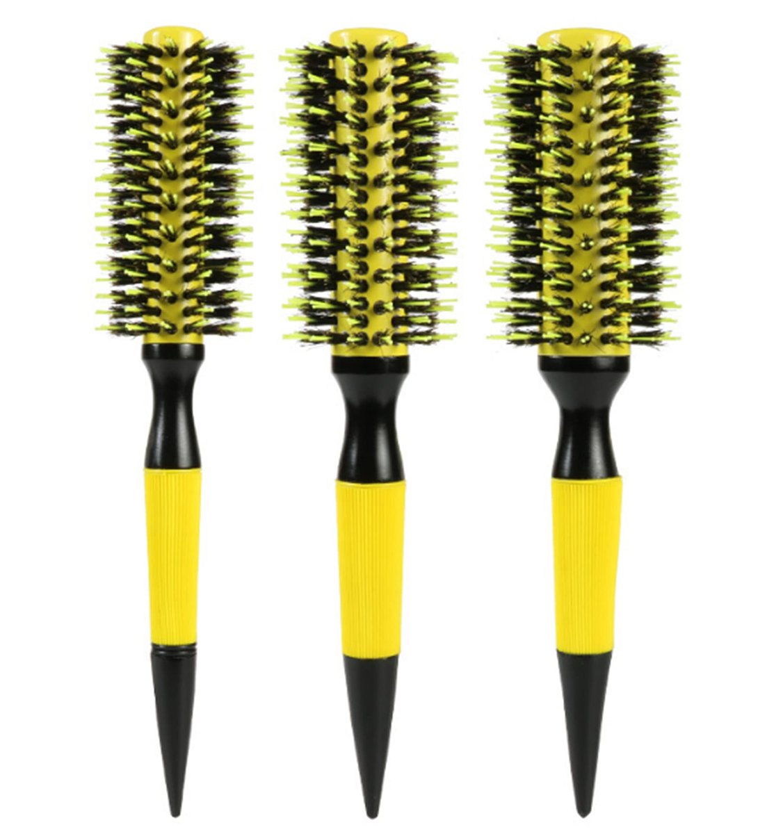 Healthcom 3 in 1 Ceramic & Ionic Bristle Round Barrel Hair Brush Set for Women & Men - Professional Styling, Blow Drying, Curling with Boar Bristle Brush & Scalp Comb (Yellow) Avelisse