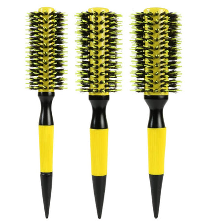 Healthcom 3 in 1 Ceramic & Ionic Bristle Round Barrel Hair Brush Set for Women & Men - Professional Styling, Blow Drying, Curling with Boar Bristle Brush & Scalp Comb (Yellow) Avelisse