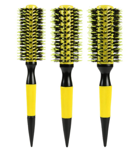 Healthcom 3 in 1 Ceramic & Ionic Bristle Round Barrel Hair Brush Set for Women & Men - Professional Styling, Blow Drying, Curling with Boar Bristle Brush & Scalp Comb (Yellow) Avelisse