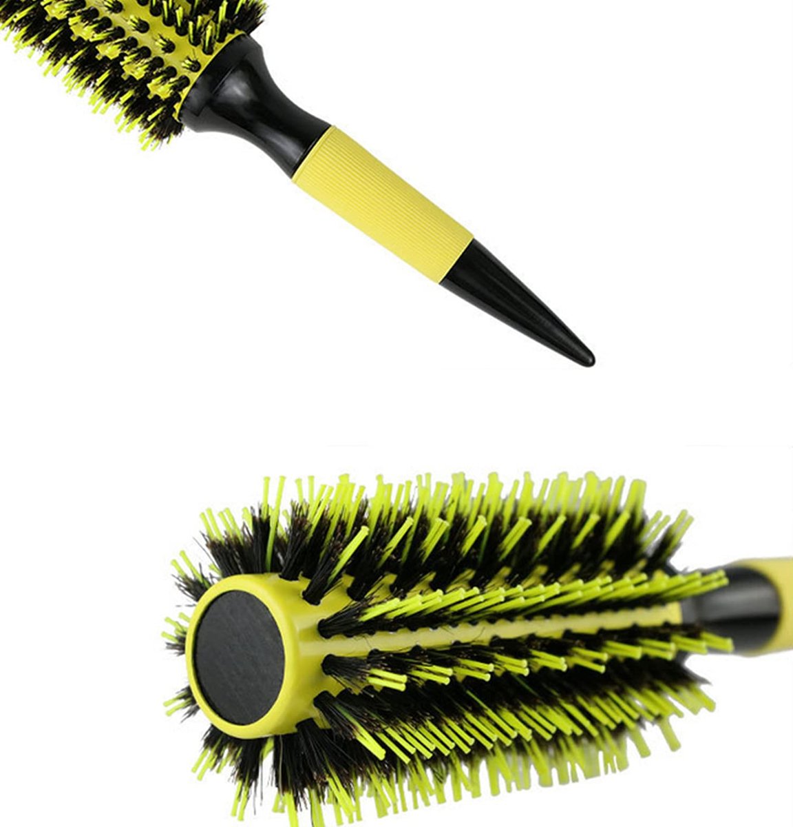 Healthcom 3 in 1 Ceramic & Ionic Bristle Round Barrel Hair Brush Set for Women & Men - Professional Styling, Blow Drying, Curling with Boar Bristle Brush & Scalp Comb (Yellow) Avelisse