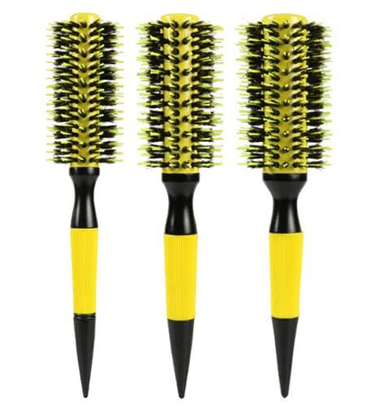 Healthcom 3 in 1 Ceramic & Ionic Bristle Round Barrel Hair Brush Set for Women & Men - Professional Styling, Blow Drying, Curling with Boar Bristle Brush & Scalp Comb (Yellow) Avelisse