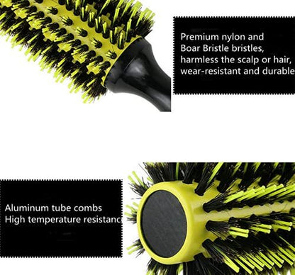 Healthcom 3 in 1 Ceramic & Ionic Bristle Round Barrel Hair Brush Set for Women & Men - Professional Styling, Blow Drying, Curling with Boar Bristle Brush & Scalp Comb (Yellow) Avelisse