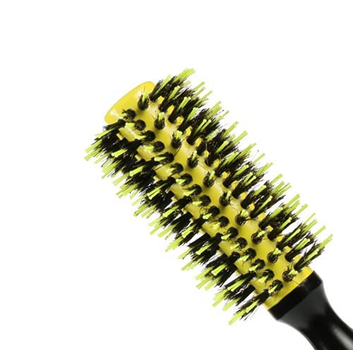Healthcom 3 in 1 Ceramic & Ionic Bristle Round Barrel Hair Brush Set for Women & Men - Professional Styling, Blow Drying, Curling with Boar Bristle Brush & Scalp Comb (Yellow) Avelisse