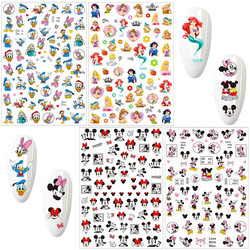 3D Cartoon Nail Art Stickers - 4 Sheets of Cute Self-Adhesive Nail Decals for Women, Environmentally Friendly Materials - görsel 3