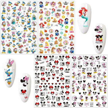 3D Cartoon Nail Art Stickers - 4 Sheets of Cute Self-Adhesive Nail Decals for Women, Environmentally Friendly Materials