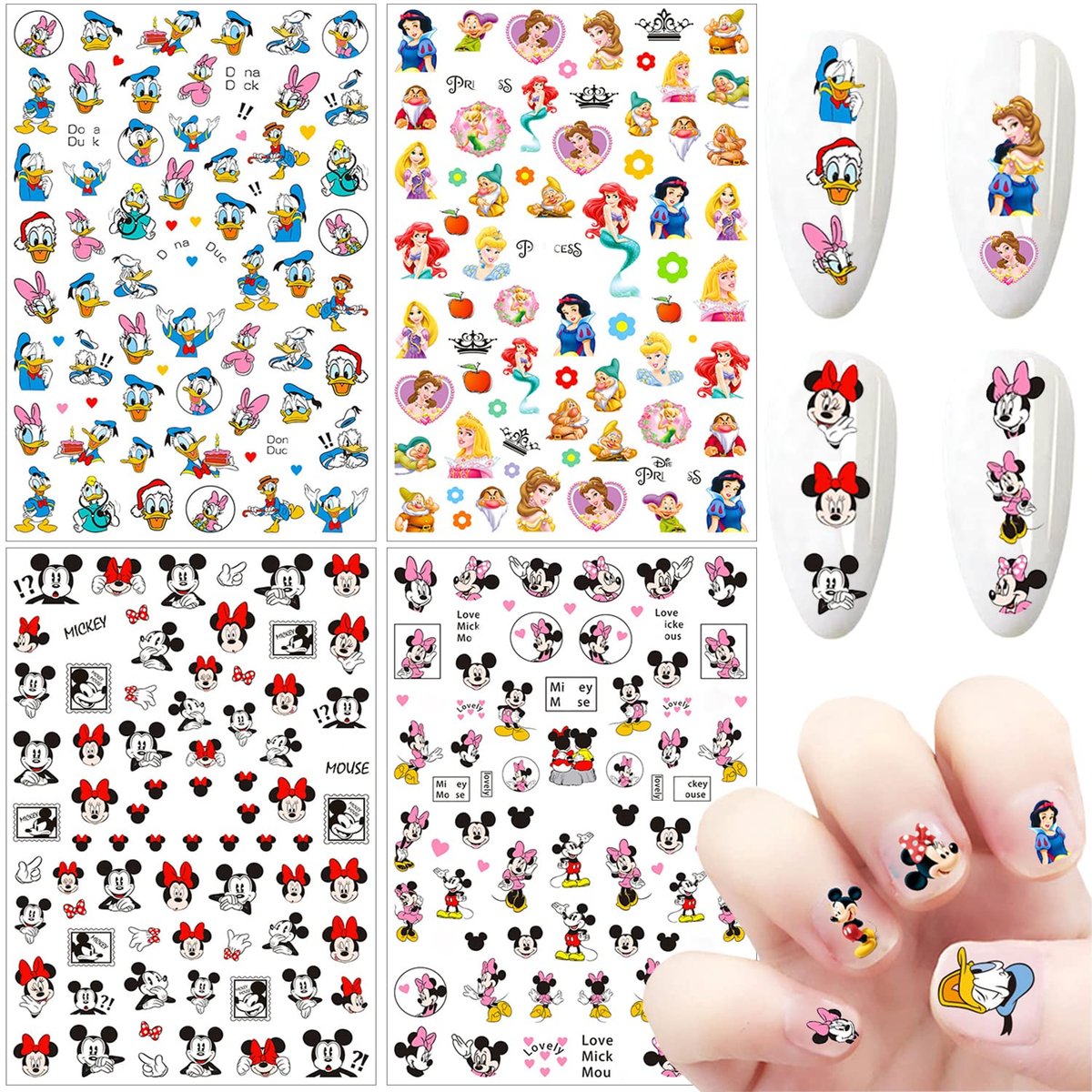 3D Cartoon Nail Art Stickers - 4 Sheets of Cute Self-Adhesive Nail Decals for Women, Environmentally Friendly Materials - görsel 1