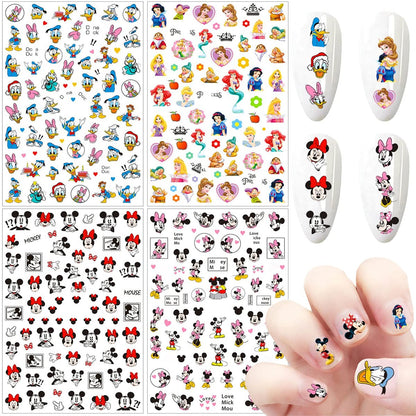 3D Cartoon Nail Art Stickers - 4 Sheets of Cute Self-Adhesive Nail Decals for Women, Environmentally Friendly Materials