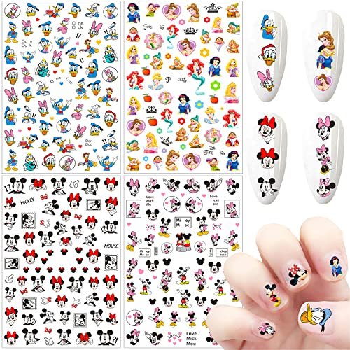 3D Cartoon Nail Art Stickers - 4 Sheets of Cute Self-Adhesive Nail Decals for Women, Environmentally Friendly Materials - görsel 2