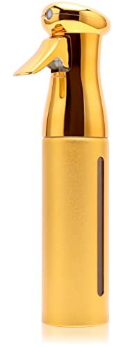 ZIBARBER Salon Style Hair Spray Misting Bottle – Fine Mist Continuous Spray, 10 oz Gold Aluminum Water Mister for Hairstyling & Cleaning Avelisse