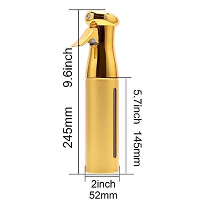 ZIBARBER Salon Style Hair Spray Misting Bottle – Fine Mist Continuous Spray, 10 oz Gold Aluminum Water Mister for Hairstyling & Cleaning Avelisse