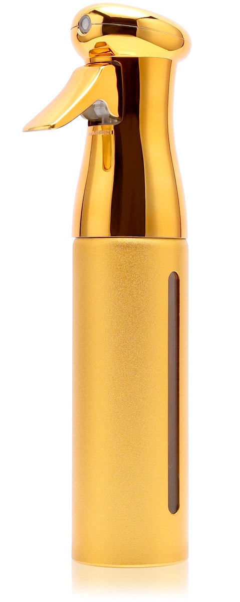 ZIBARBER Salon Style Hair Spray Misting Bottle – Fine Mist Continuous Spray, 10 oz Gold Aluminum Water Mister for Hairstyling & Cleaning Avelisse