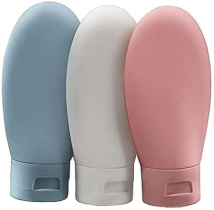 ZALUJMUS Travel Bottles 3-Pack, 60ml Leak Proof Refillable Squeezable Containers with Labels and Transparent Carry Bag for Shampoo, Soap, Toiletries (Multicolor)