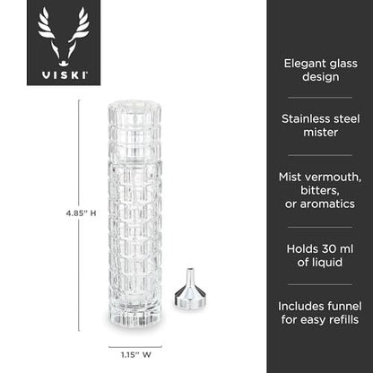 Viski Martini Atomizer - Refillable Bar Sprayer for Vermouth & Bitters, 30ml Stainless Steel Travel Bottle