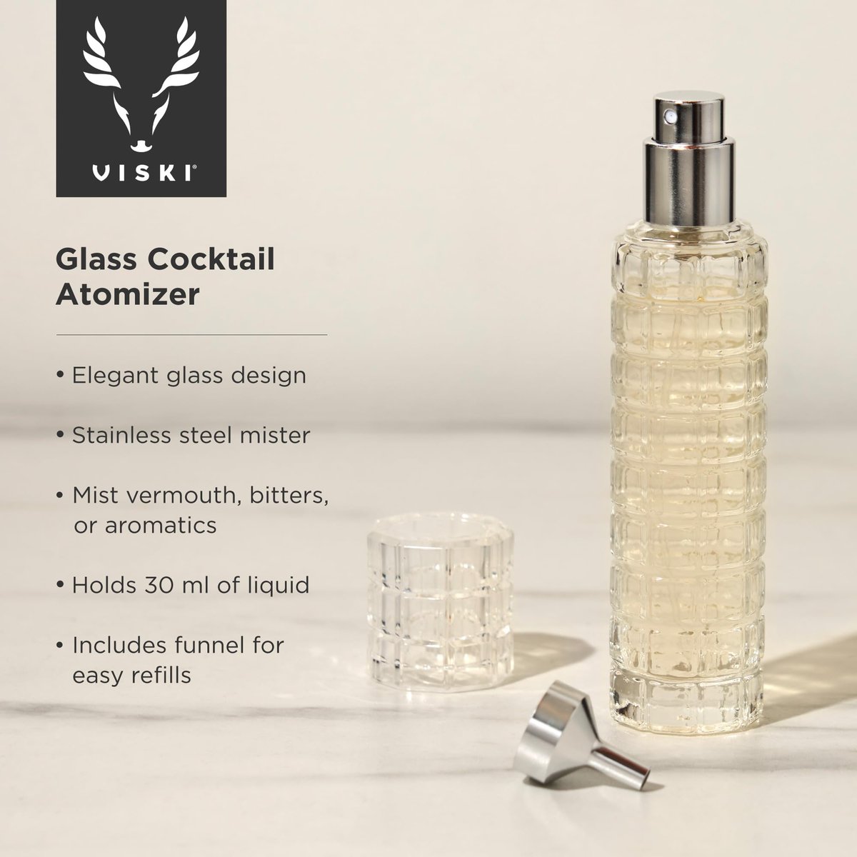 Viski Martini Atomizer - Refillable Bar Sprayer for Vermouth & Bitters, 30ml Stainless Steel Travel Bottle - görsel 3