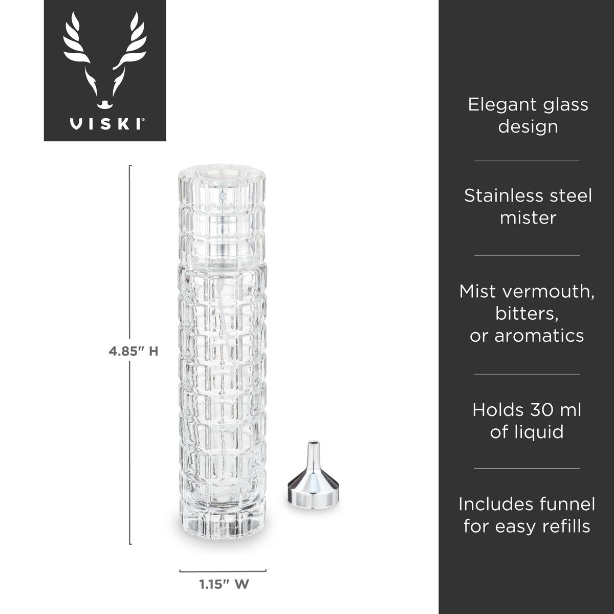 Viski Martini Atomizer - Refillable Bar Sprayer for Vermouth & Bitters, 30ml Stainless Steel Travel Bottle - görsel 5