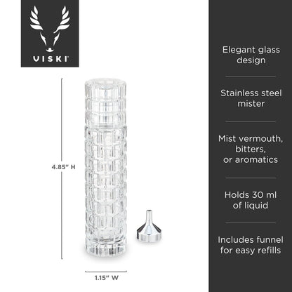 Viski Martini Atomizer - Refillable Bar Sprayer for Vermouth & Bitters, 30ml Stainless Steel Travel Bottle