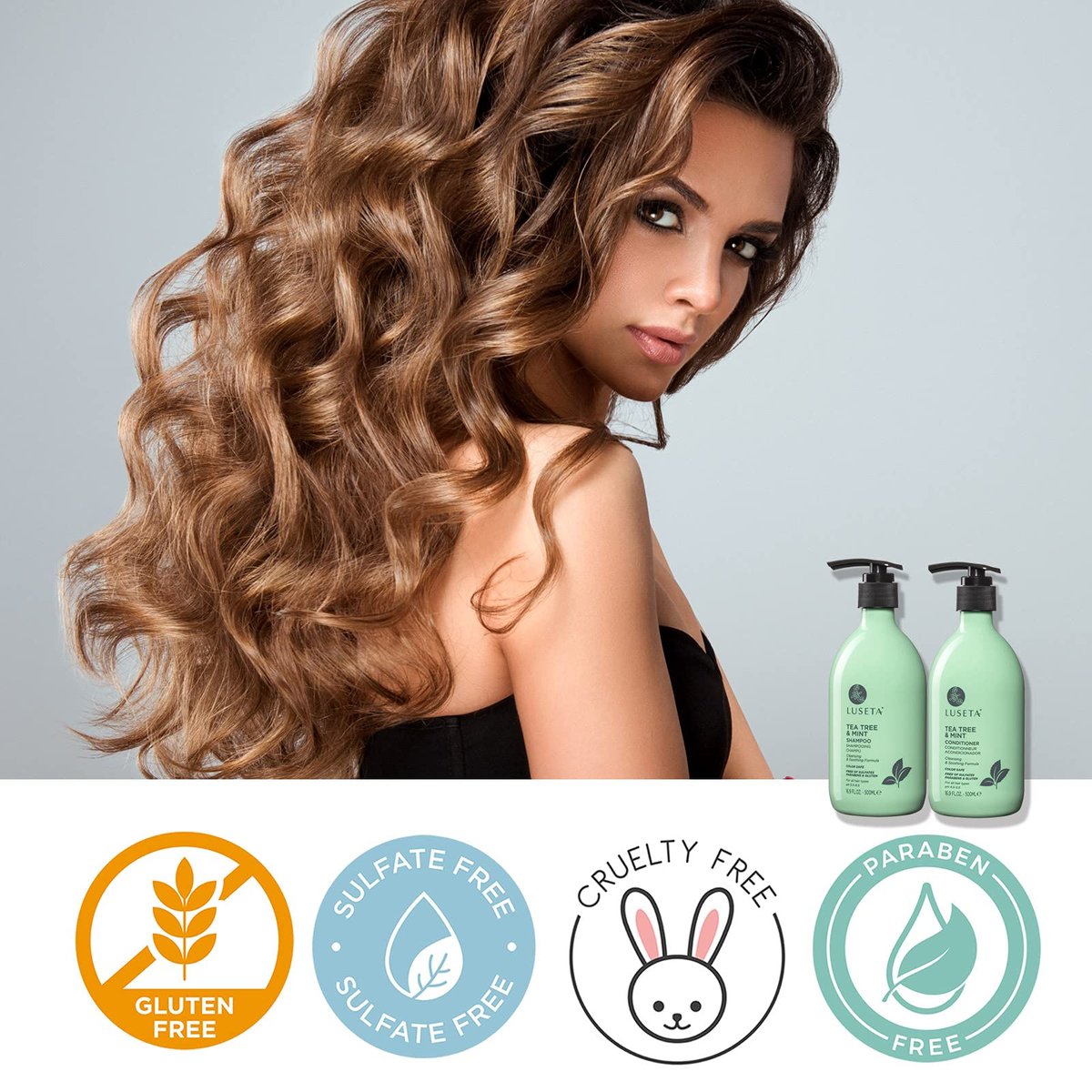 Luseta Tea Tree & Mint Shampoo - Cleansing, Soothing, Anti-Dandruff for All Hair Types (16.9 oz) Avelisse