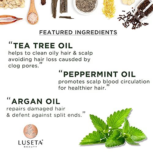 Luseta Tea Tree & Mint Shampoo - Cleansing, Soothing, Anti-Dandruff for All Hair Types (16.9 oz) Avelisse